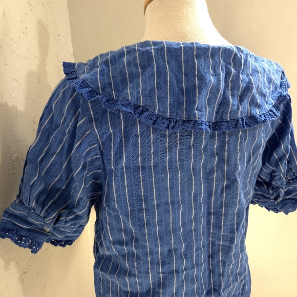 Zara | Blue and White Striped Button Up Blouse - Picture 8 of 12